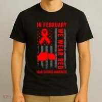 February We Wear Red American Flag Heart Disease Awareness T-Shirt thumb 3