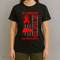 February We Wear Red American Flag Heart Disease Awareness T-Shirt thumb 4