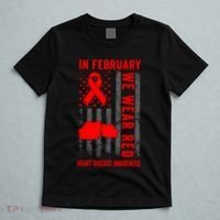 February We Wear Red American Flag Heart Disease Awareness T-Shirt thumb 5