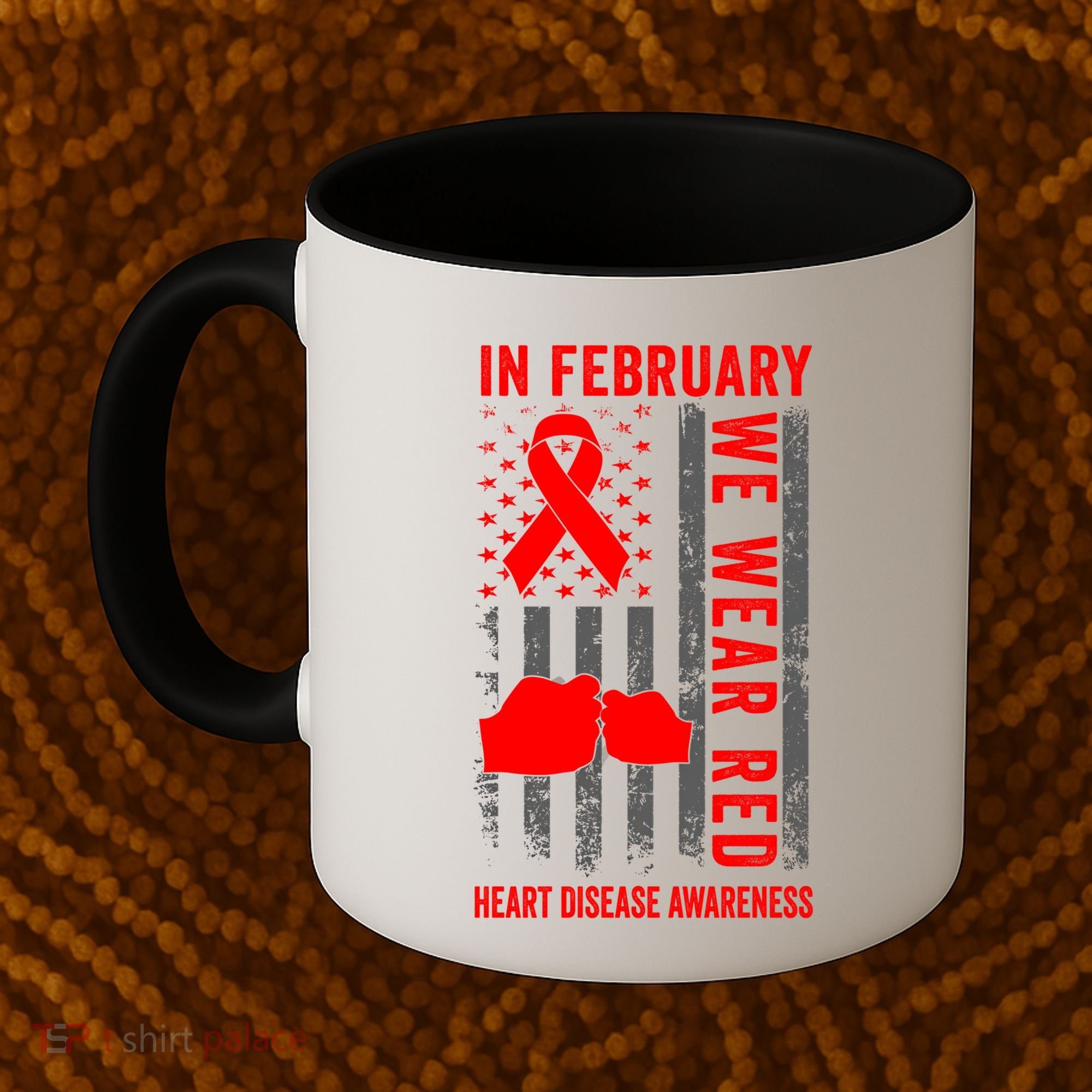February We Wear Red American Flag Heart Disease Awareness Coffee Mug