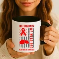 February We Wear Red American Flag Heart Disease Awareness Coffee Mug thumb 3