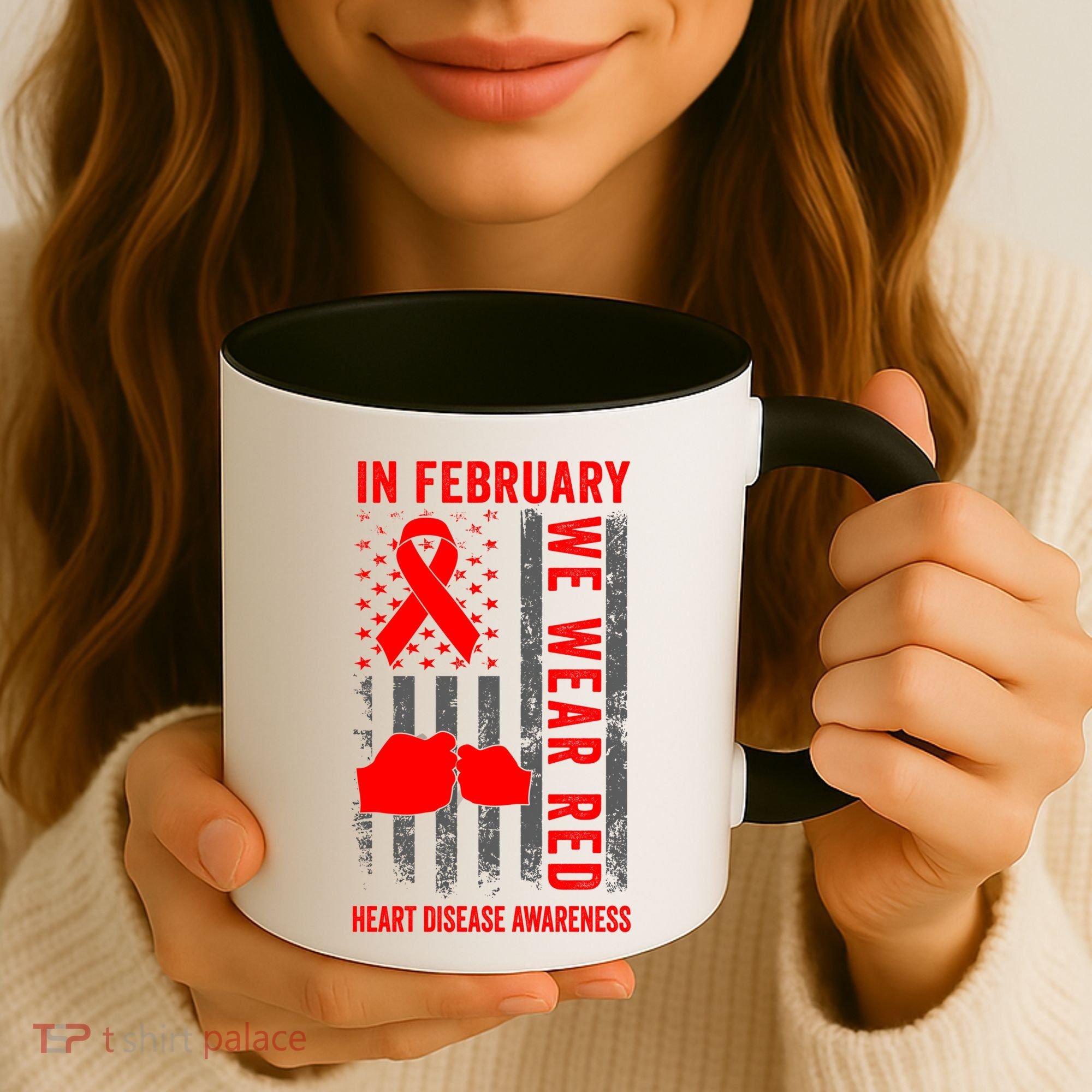 February We Wear Red American Flag Heart Disease Awareness Coffee Mug