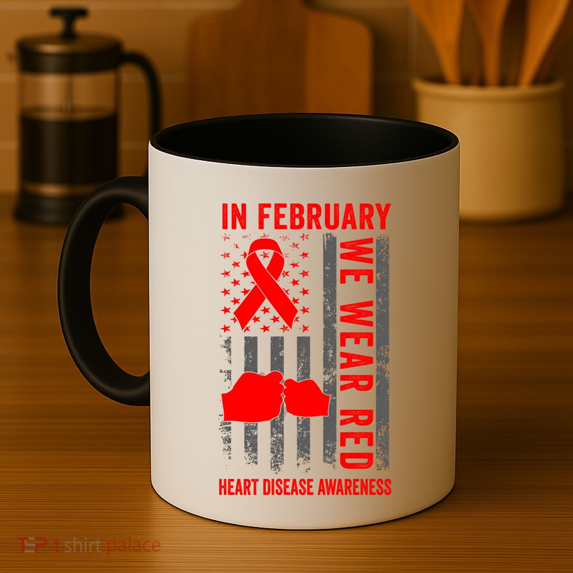 February We Wear Red American Flag Heart Disease Awareness Coffee Mug