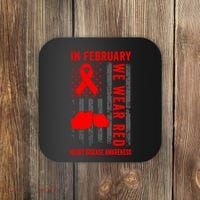 February We Wear Red American Flag Heart Disease Awareness Coaster thumb 0