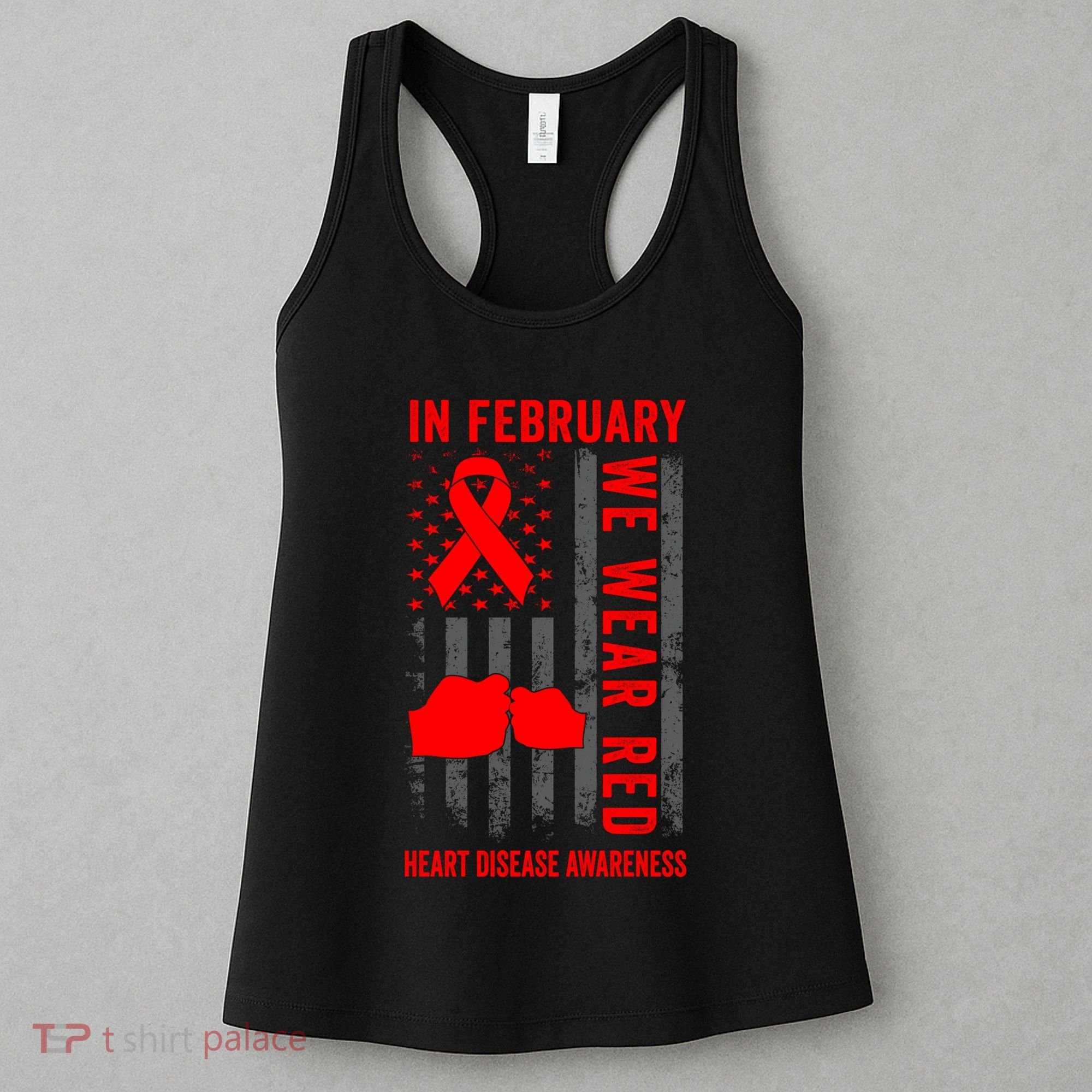 February We Wear Red American Flag Heart Disease Awareness Women's Tank Top
