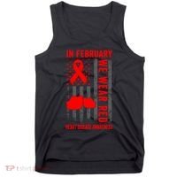 February We Wear Red American Flag Heart Disease Awareness Tank Top thumb 0
