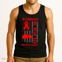 February We Wear Red American Flag Heart Disease Awareness Tank Top thumb 3