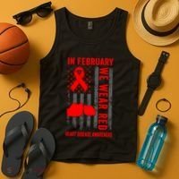 February We Wear Red American Flag Heart Disease Awareness Tank Top thumb 4