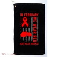 February We Wear Red American Flag Heart Disease Awareness Golf Towel thumb 0