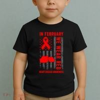 February We Wear Red American Flag Heart Disease Awareness Toddler T-Shirt thumb 2