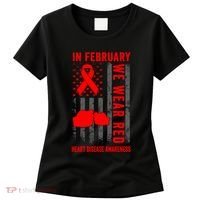 February We Wear Red American Flag Heart Disease Awareness Women's T-Shirt thumb 0