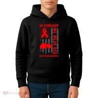February We Wear Red American Flag Heart Disease Awareness Kids Hoodie thumb 4