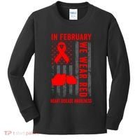 February We Wear Red American Flag Heart Disease Awareness Kids Long Sleeve Shirt thumb 0
