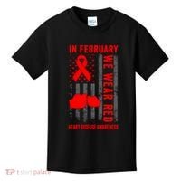 February We Wear Red American Flag Heart Disease Awareness Kids T-Shirt thumb 0