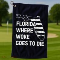 Florida Where Woke Goes To Die Funny Retro Golf Towel thumb 1