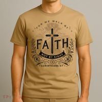 For We Walk Faith Not By Sight Christian Bible Verse T-Shirt thumb 3
