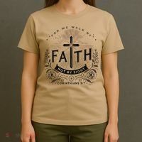 For We Walk Faith Not By Sight Christian Bible Verse T-Shirt thumb 4