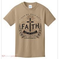 For We Walk Faith Not By Sight Christian Bible Verse Kids T-Shirt thumb 0