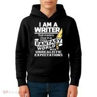 Fantasy World With Unrealistic Expectations Author Writer Kids Hoodie thumb 4