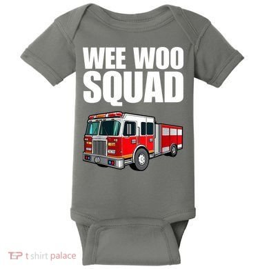 Funny Wee Woo Squad Fire Truck Design Baby Bodysuit