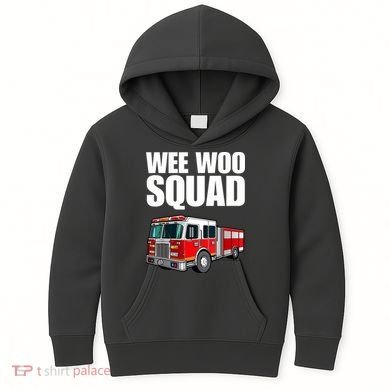 Funny Wee Woo Squad Fire Truck Design Kids Hoodie