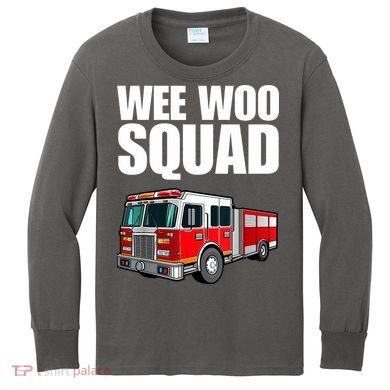 Funny Wee Woo Squad Fire Truck Design Kids Long Sleeve Shirt
