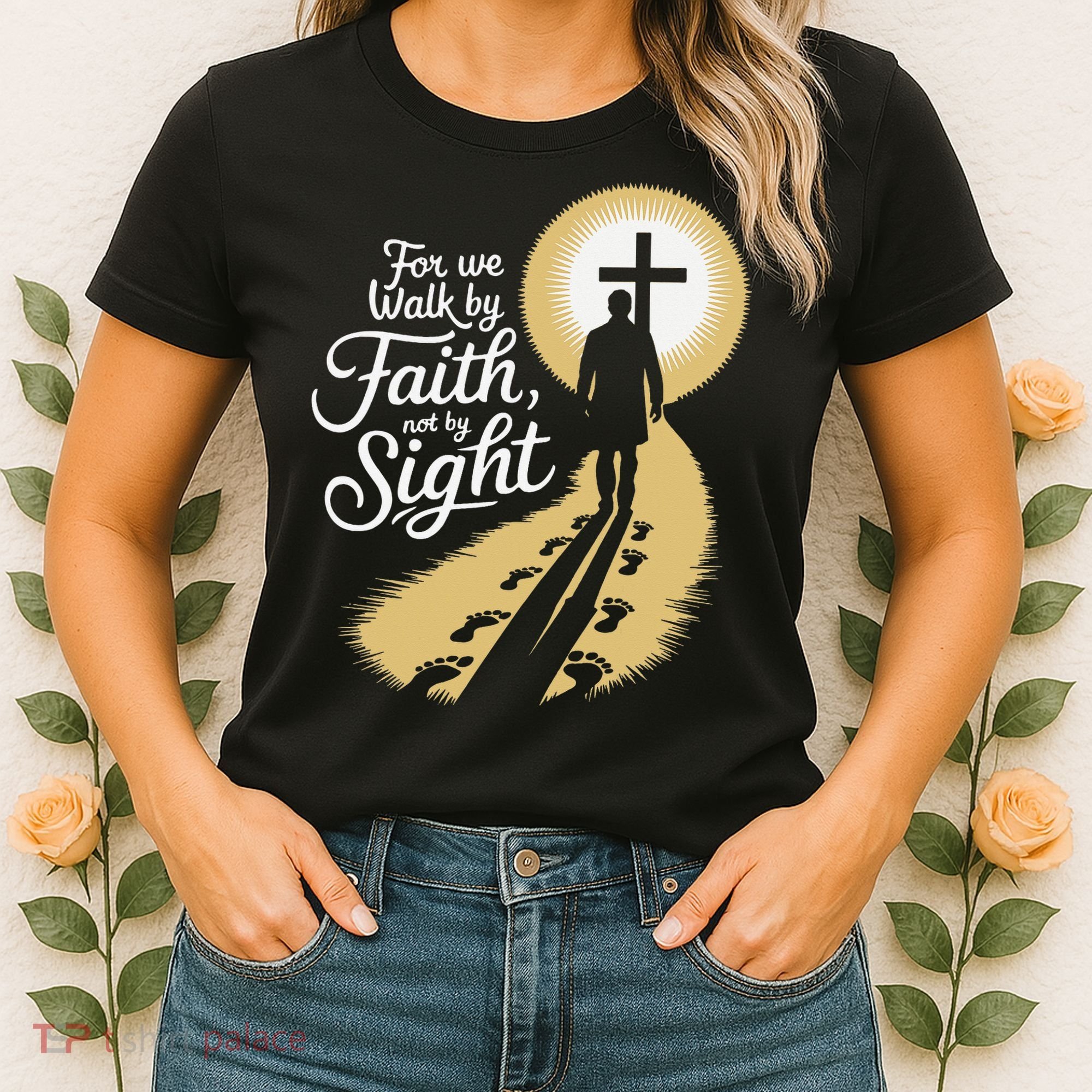 For We Walk Faith Not By Sight Christian Bible Verse Women's T-Shirt