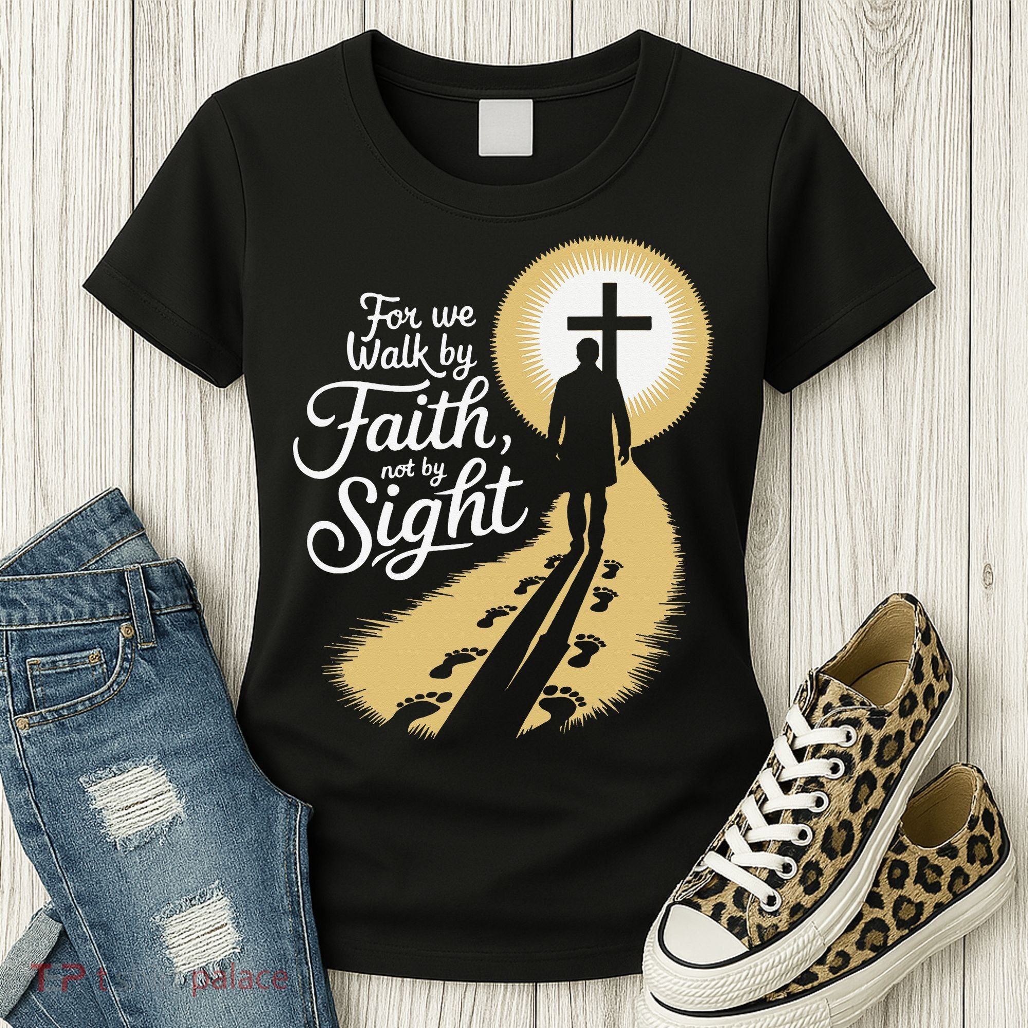 For We Walk Faith Not By Sight Christian Bible Verse Women's T-Shirt