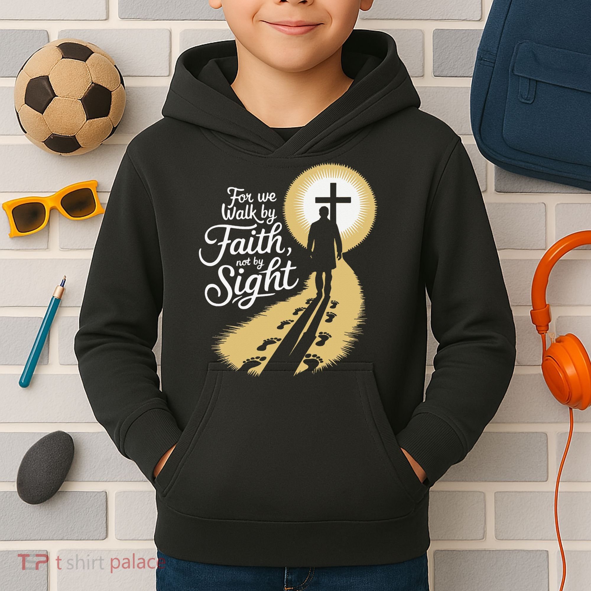 For We Walk Faith Not By Sight Christian Bible Verse Kids Hoodie