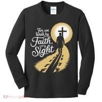 For We Walk Faith Not By Sight Christian Bible Verse Kids Long Sleeve Shirt thumb 0