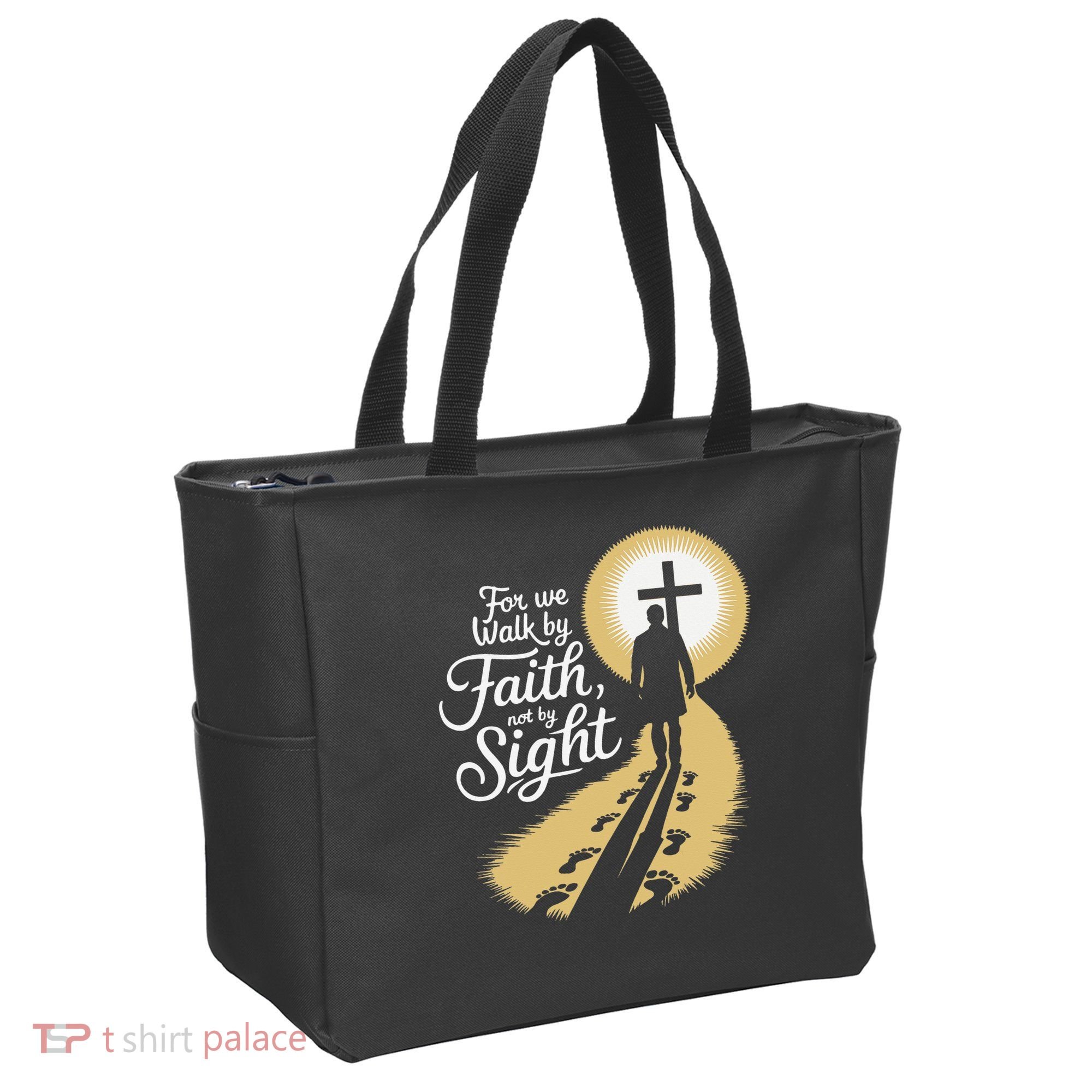 For We Walk Faith Not By Sight Christian Bible Verse Tote Bag