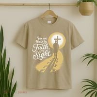 For We Walk Faith Not By Sight Christian Bible Verse T-Shirt thumb 2