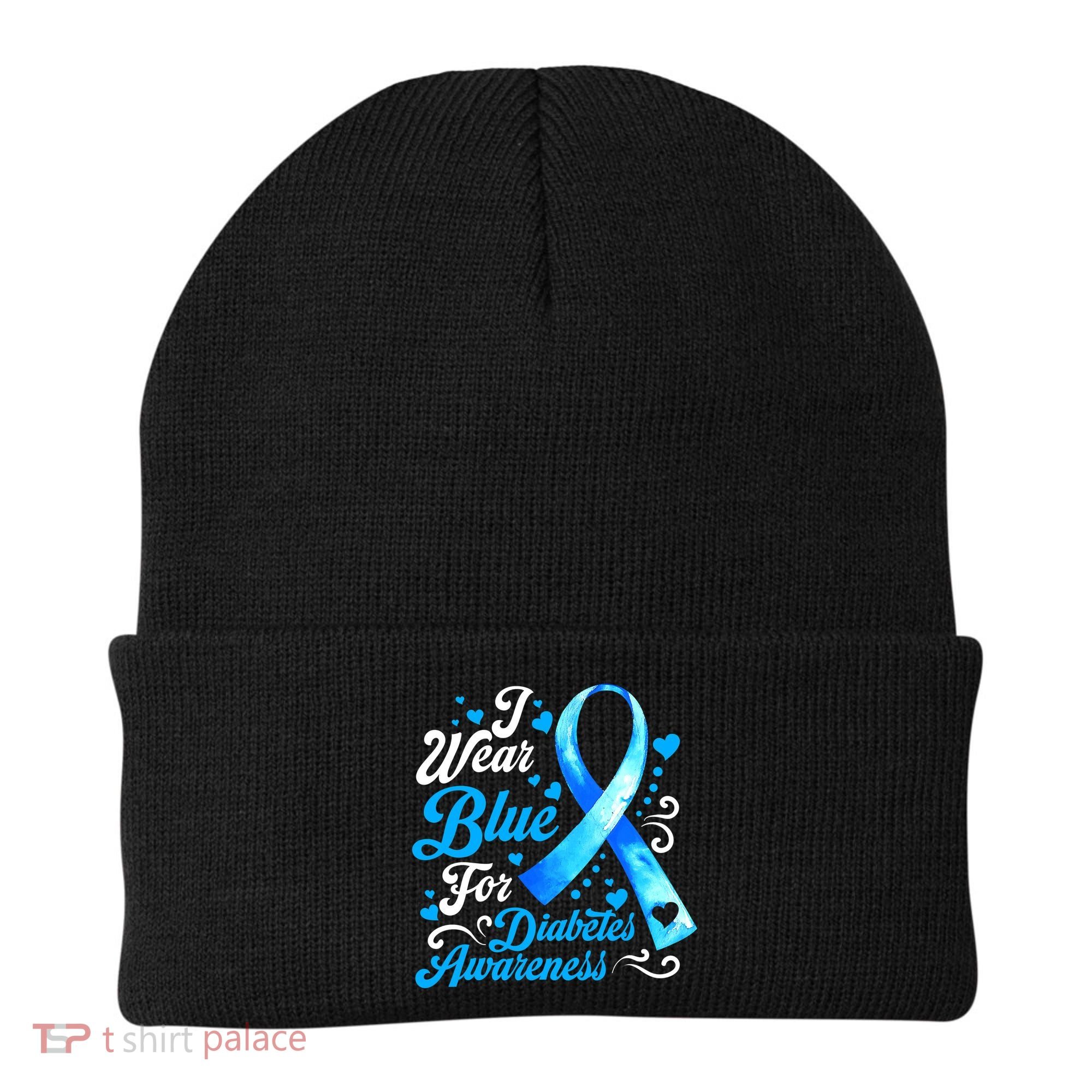 Funny We Wear Blue Ribbon Diabetes Awareness Gift  Beanie
