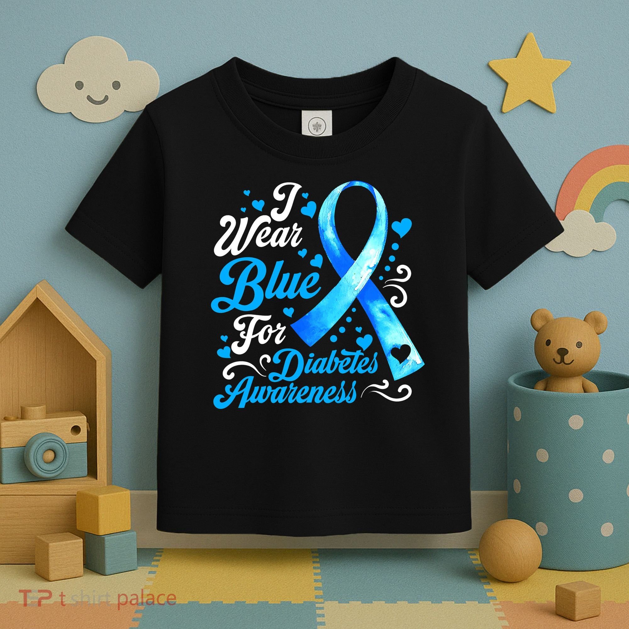 Funny We Wear Blue Ribbon Diabetes Awareness Gift  Toddler T-Shirt
