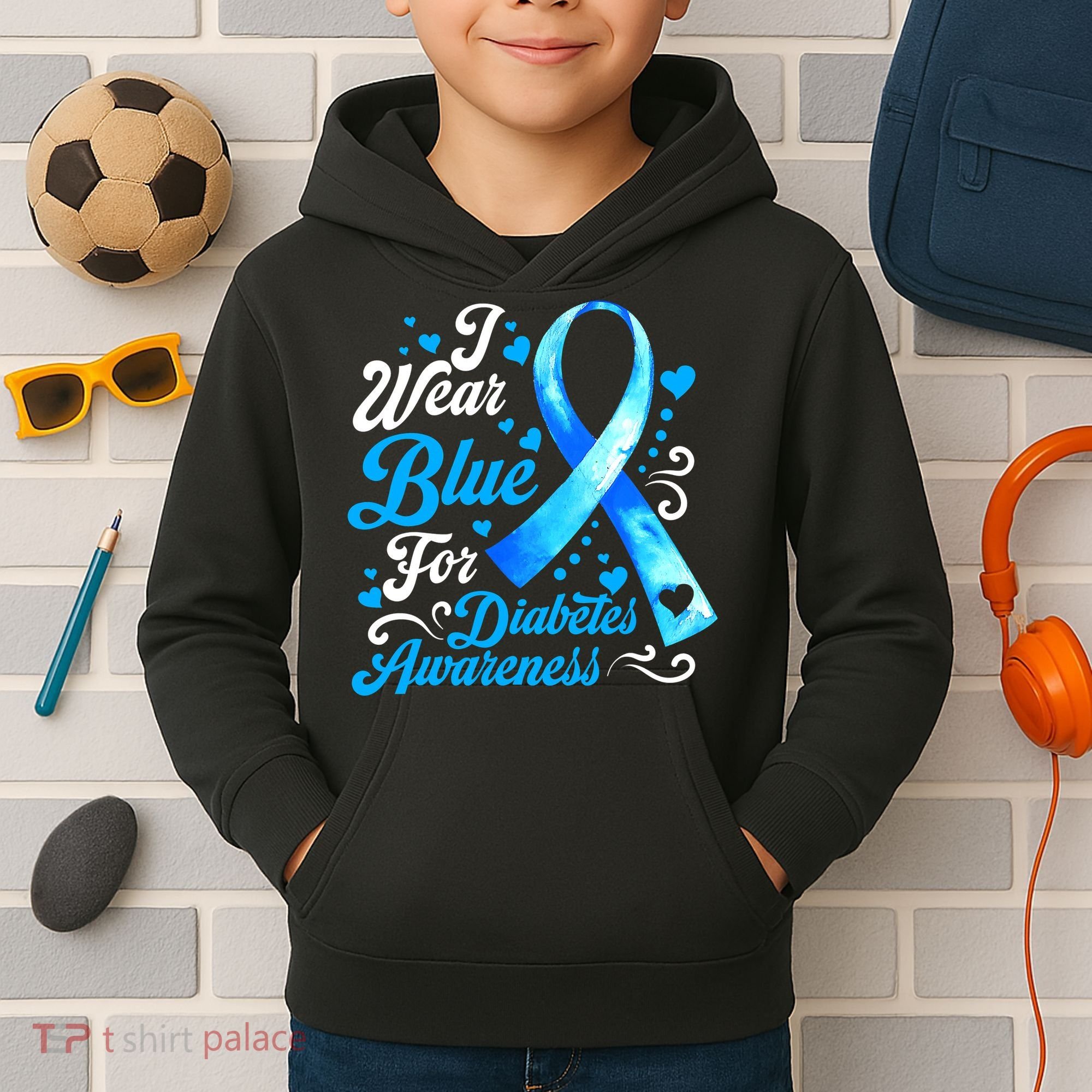 Funny We Wear Blue Ribbon Diabetes Awareness Gift  Kids Hoodie