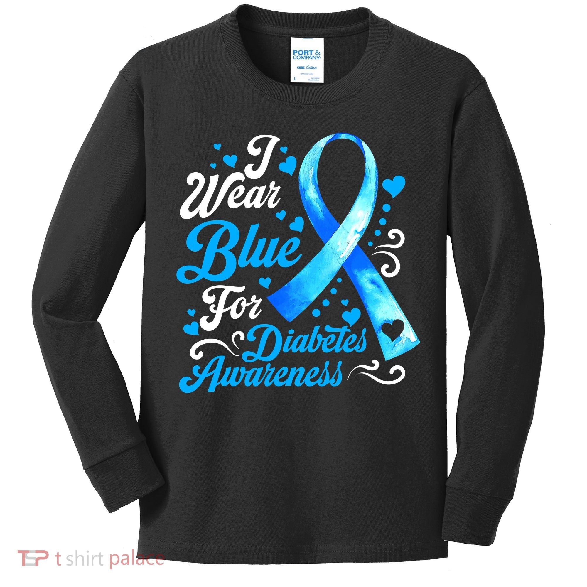 Funny We Wear Blue Ribbon Diabetes Awareness Gift  Kids Long Sleeve Shirt