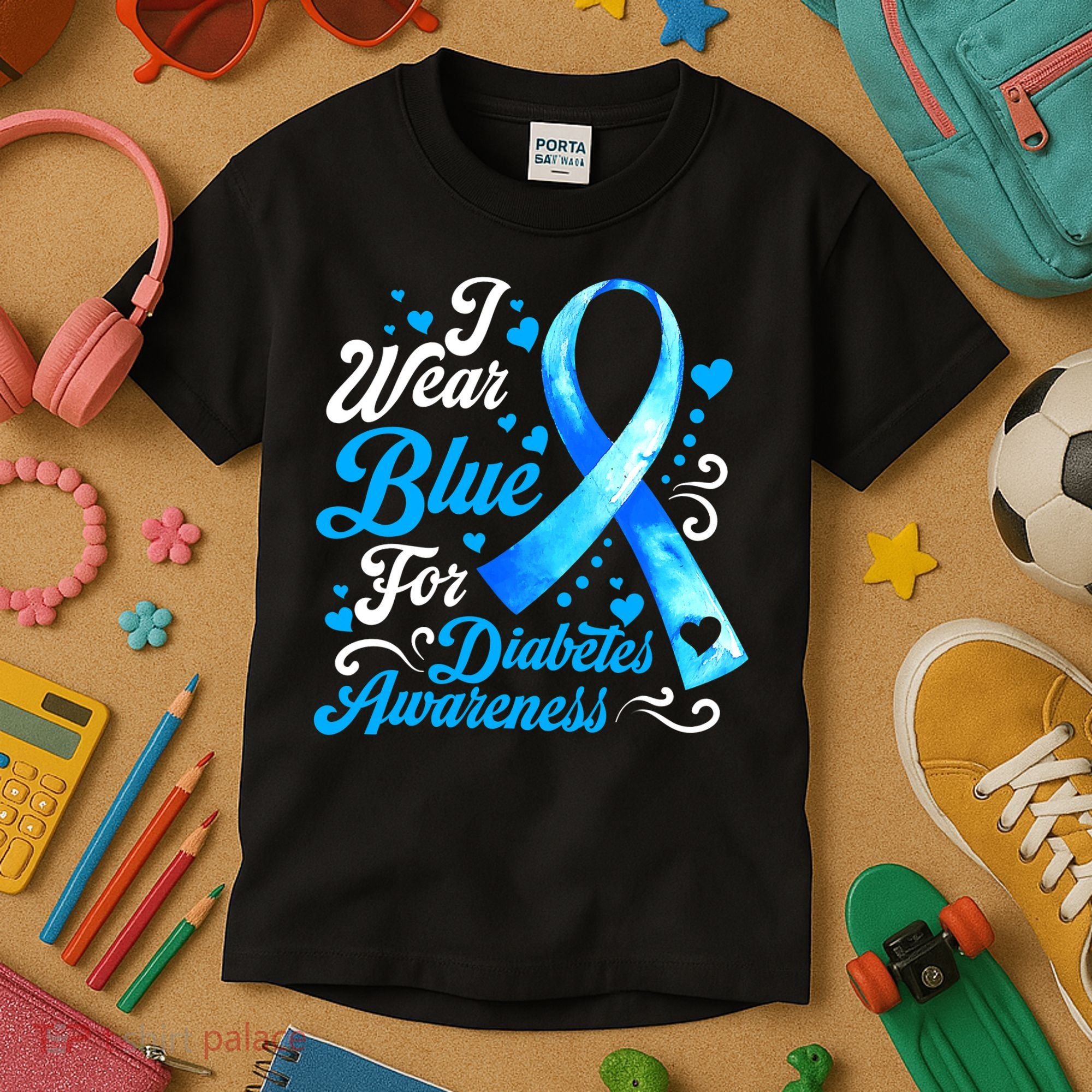 Funny We Wear Blue Ribbon Diabetes Awareness Gift  Kids T-Shirt