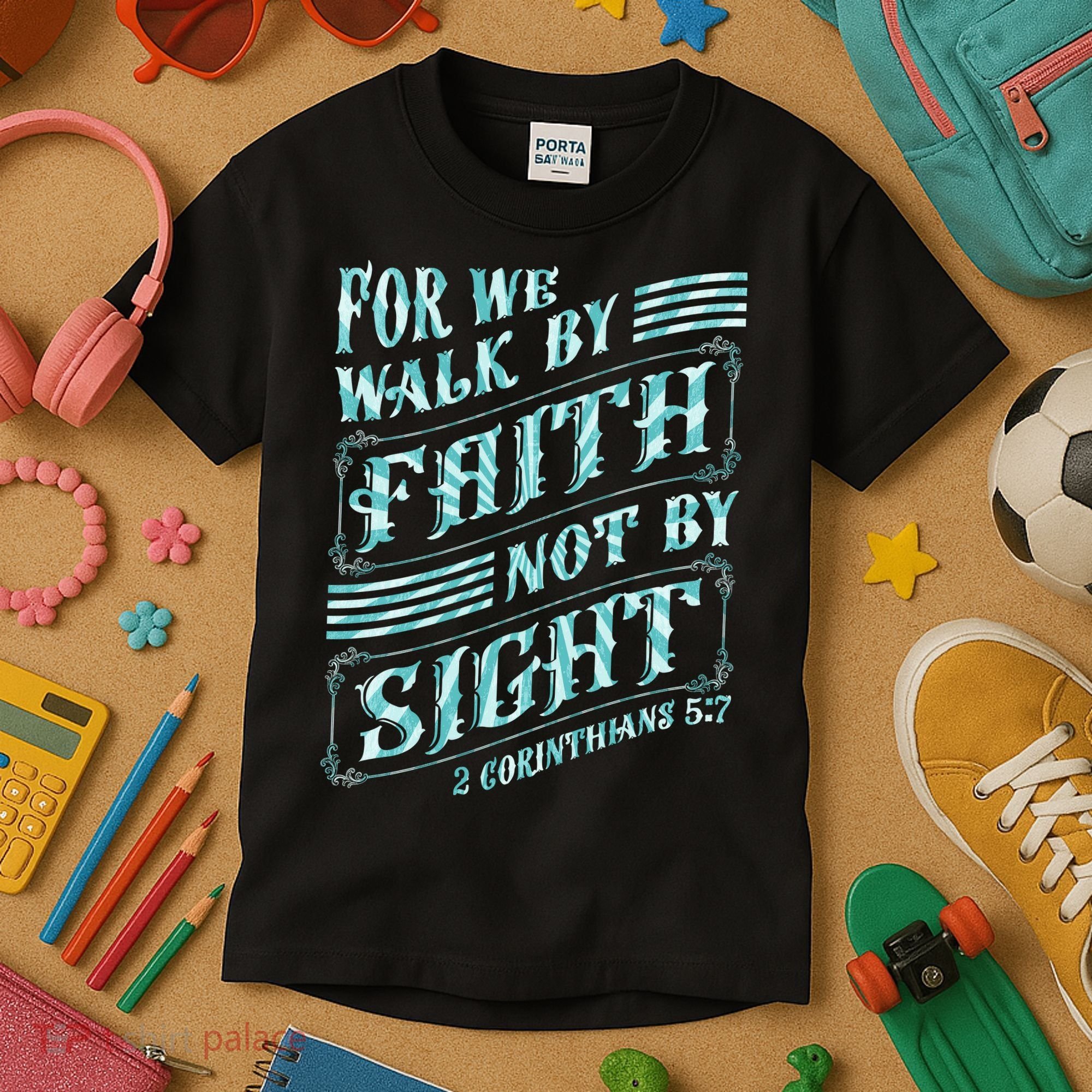 For We Walk By Faith Not By Sight Kids T-Shirt