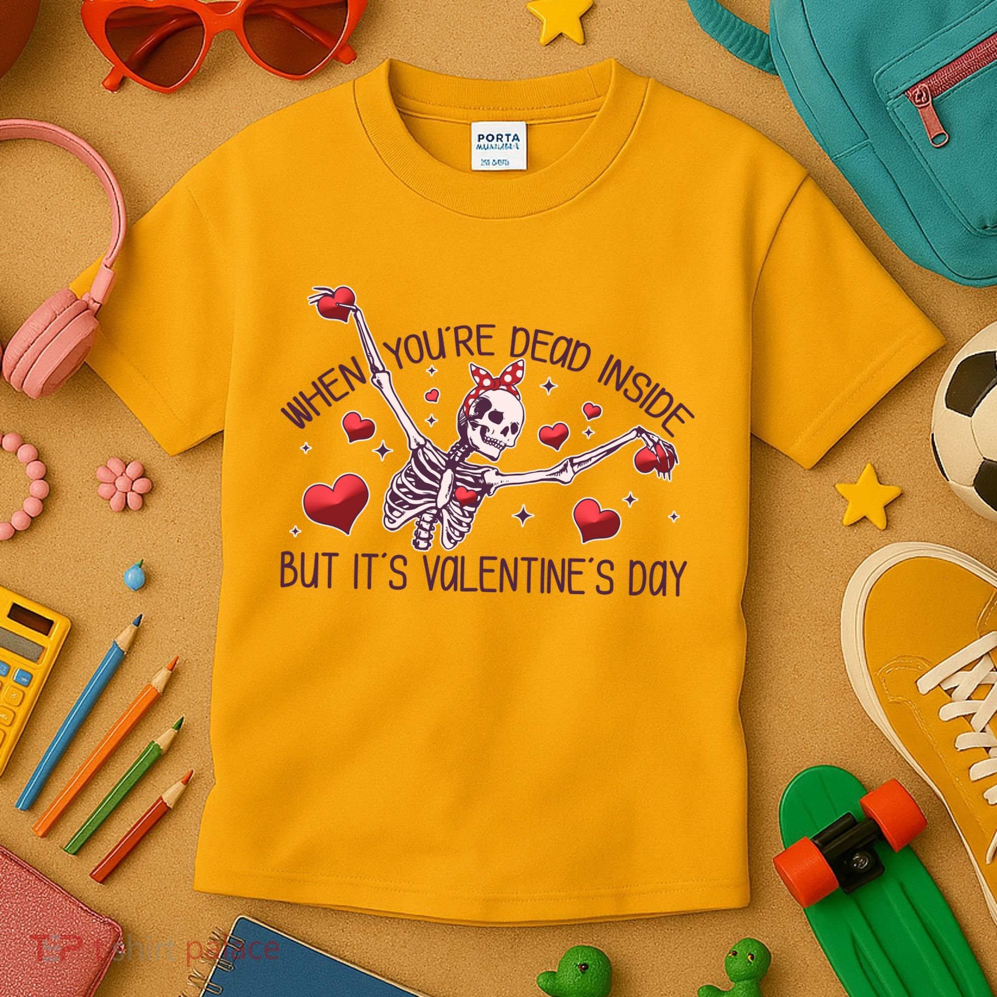 Funny When You're Dead Inside But It's Valentine's Day Heart Skeleton Kids T-Shirt