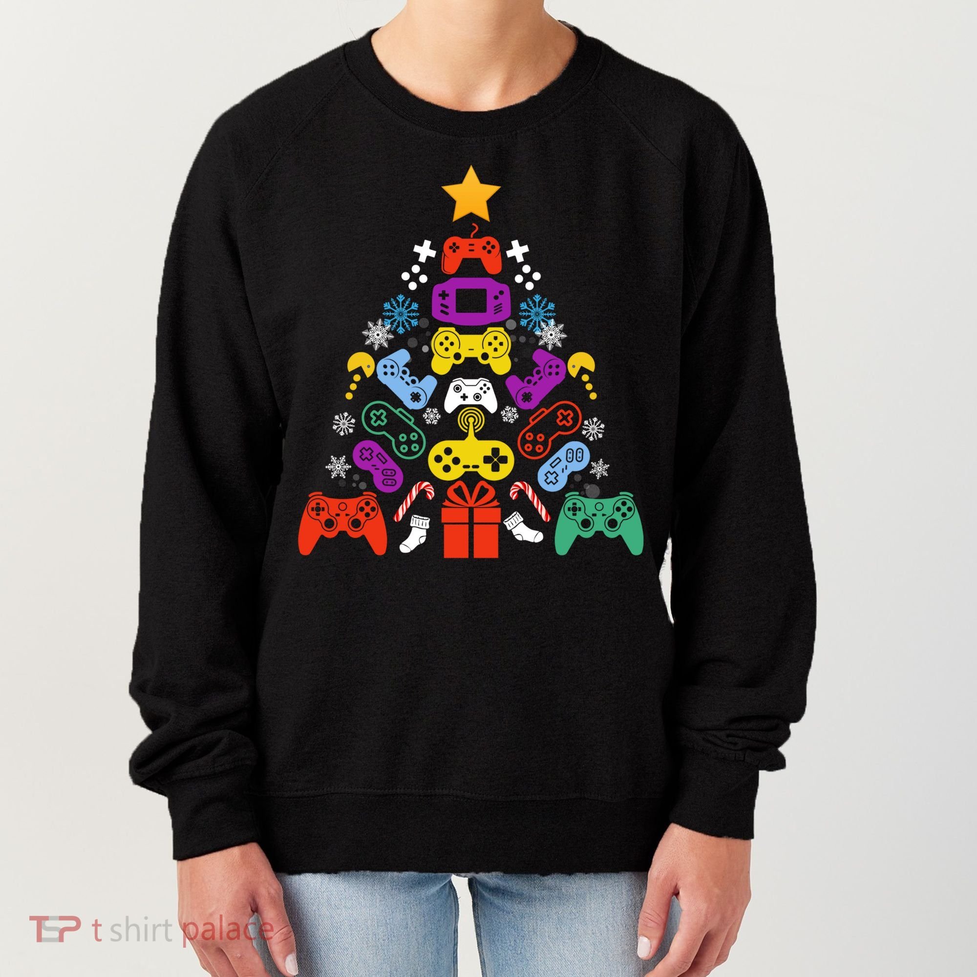 Funny Xmas Gamer Games Controllers Christmas Tree Boys Cool Gift Women's Sweatshirt
