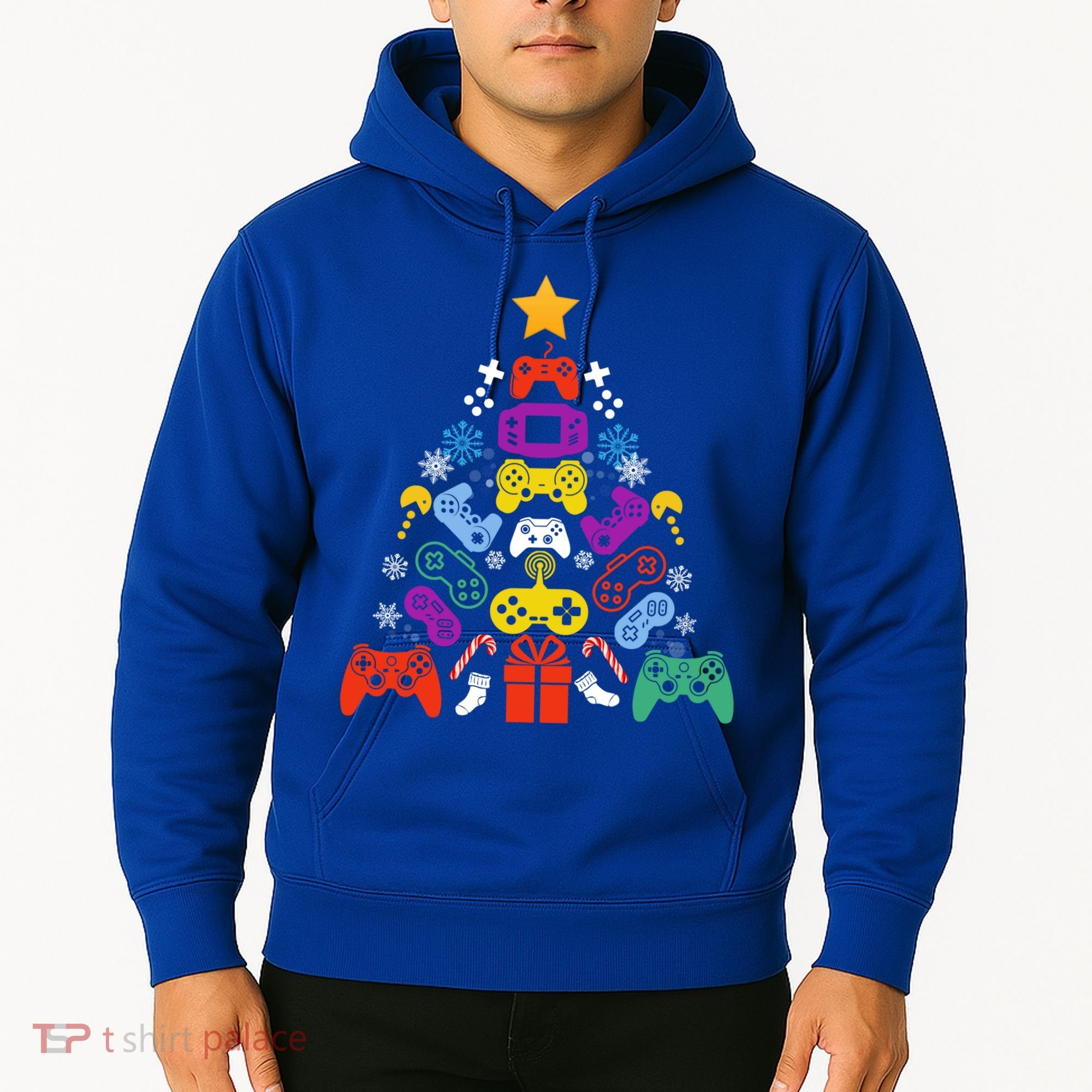 Funny Xmas Gamer Games Controllers Christmas Tree Boys Cool Gift Hoodie