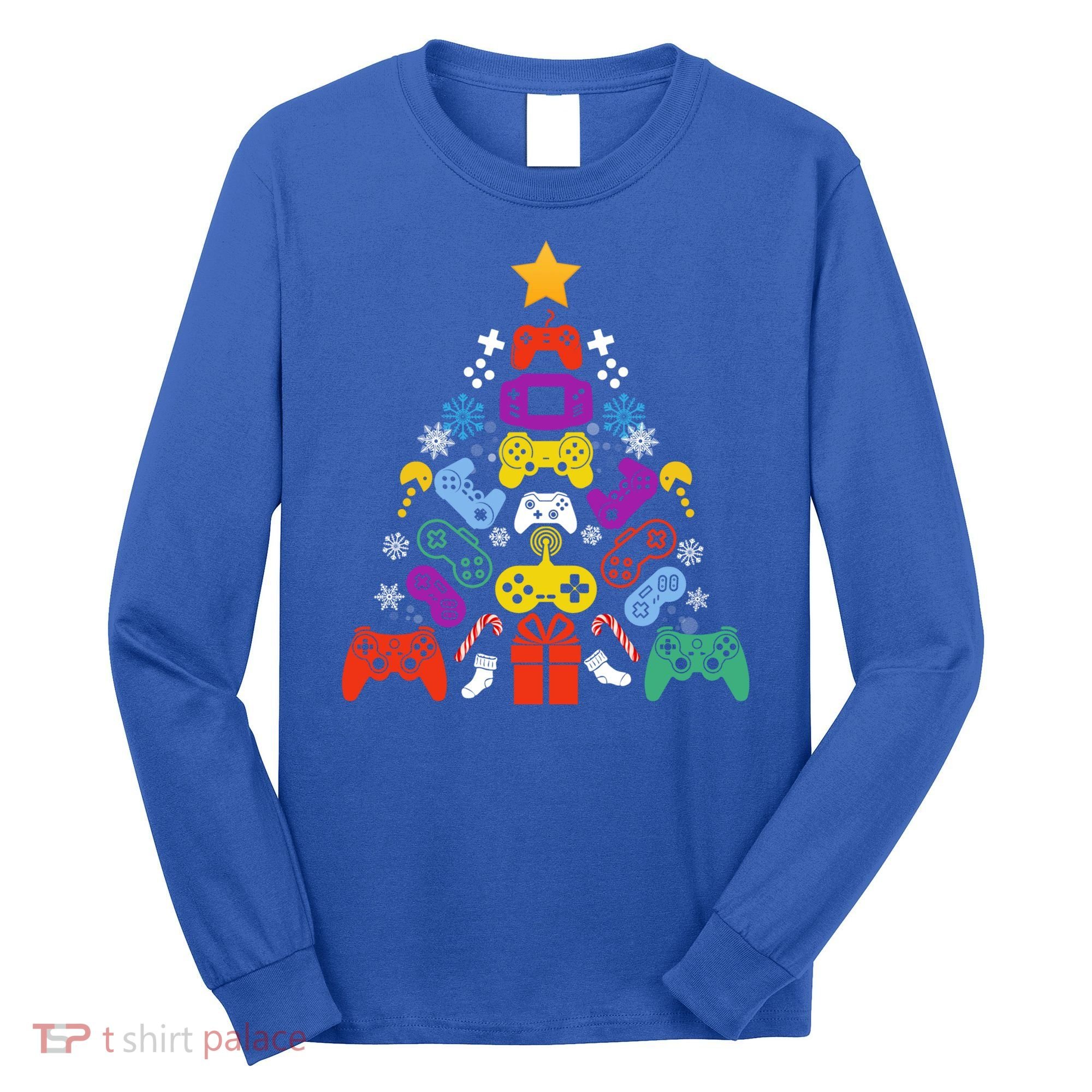 Funny Xmas Gamer Games Controllers Christmas Tree Boys Cool Gift Long Sleeve Shirt