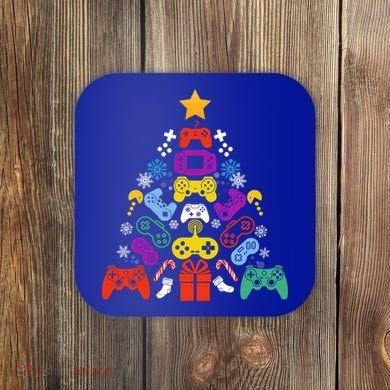 Funny Xmas Gamer Games Controllers Christmas Tree Boys Cool Gift Coaster