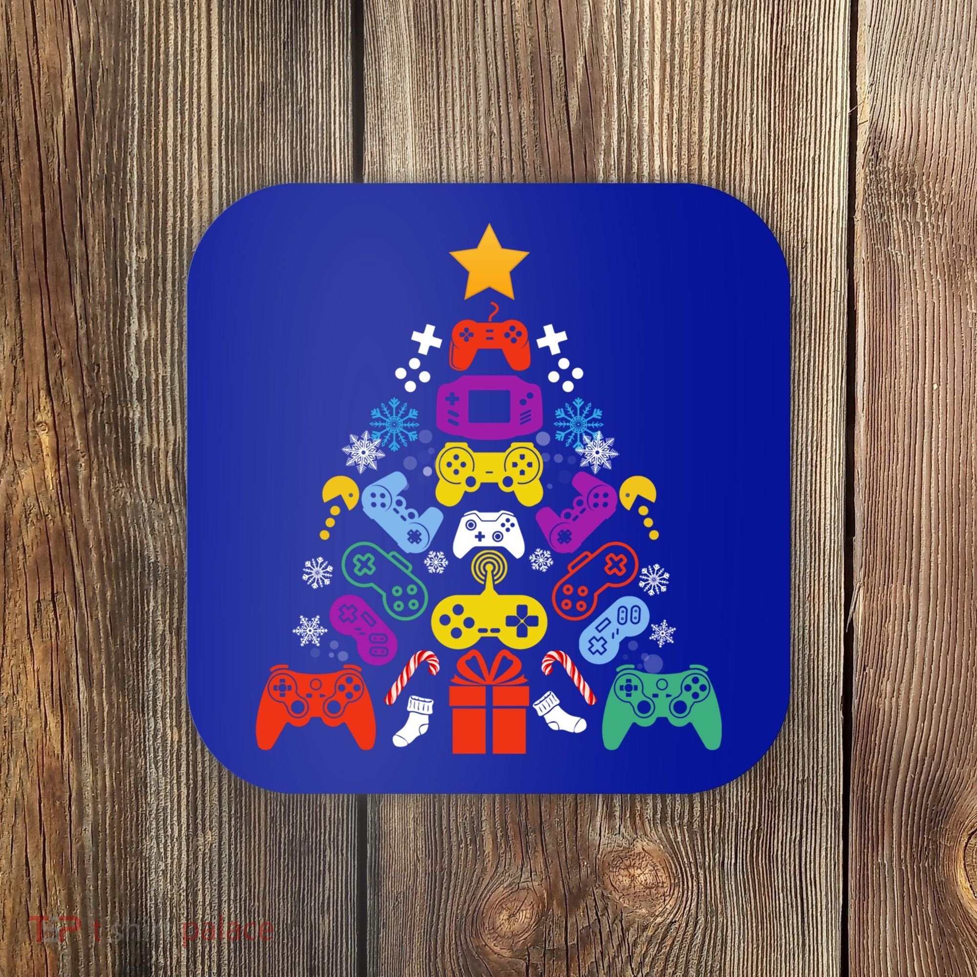 Funny Xmas Gamer Games Controllers Christmas Tree Boys Cool Gift Coaster