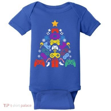 Funny Xmas Gamer Games Controllers Christmas Tree Boys Cool Gift Baby Bodysuit