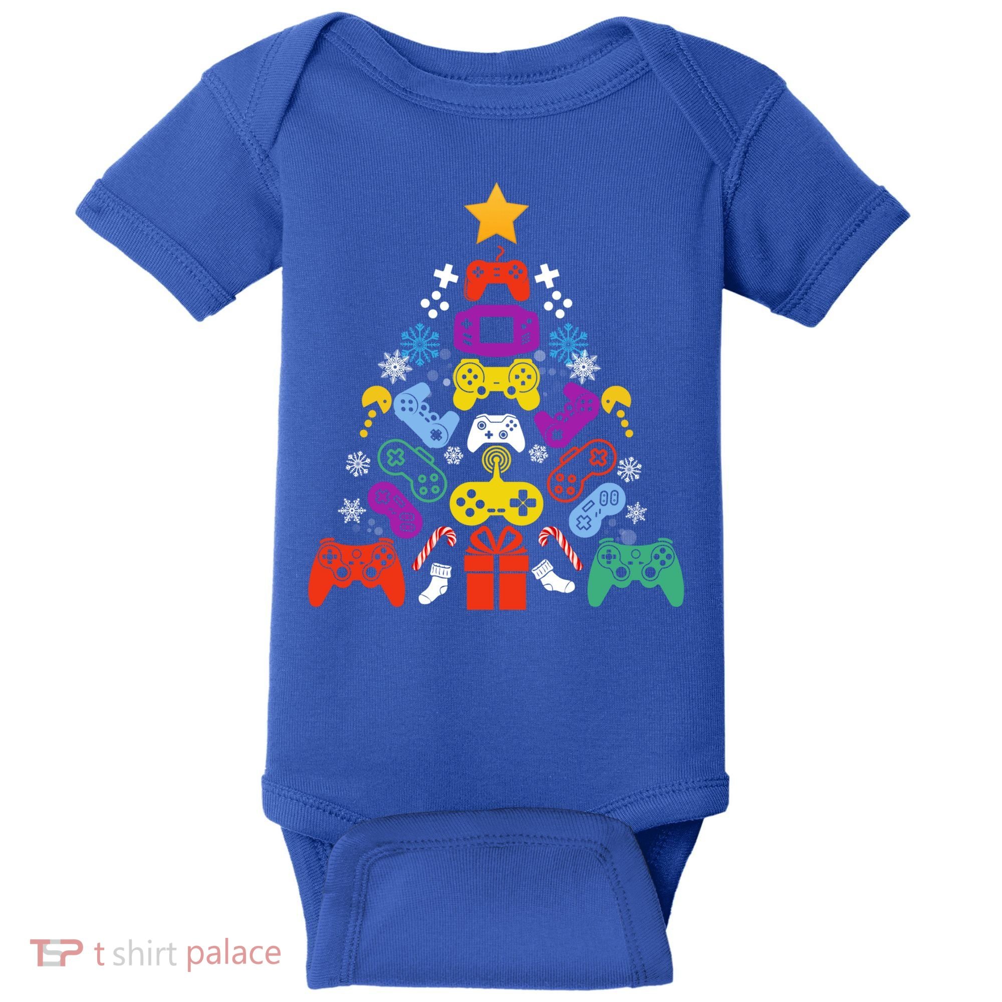 Funny Xmas Gamer Games Controllers Christmas Tree Boys Cool Gift Baby Bodysuit