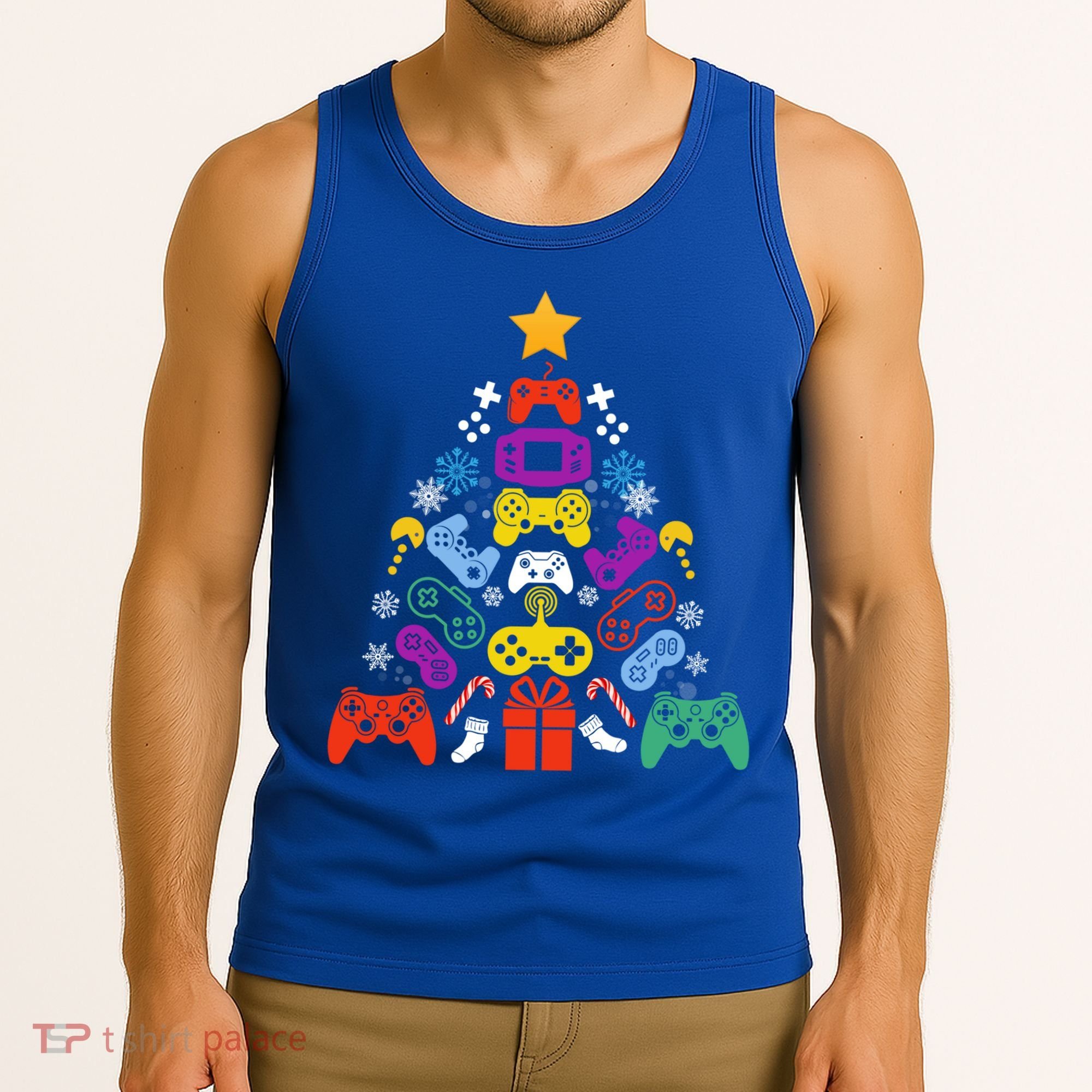 Funny Xmas Gamer Games Controllers Christmas Tree Boys Cool Gift Tank Top