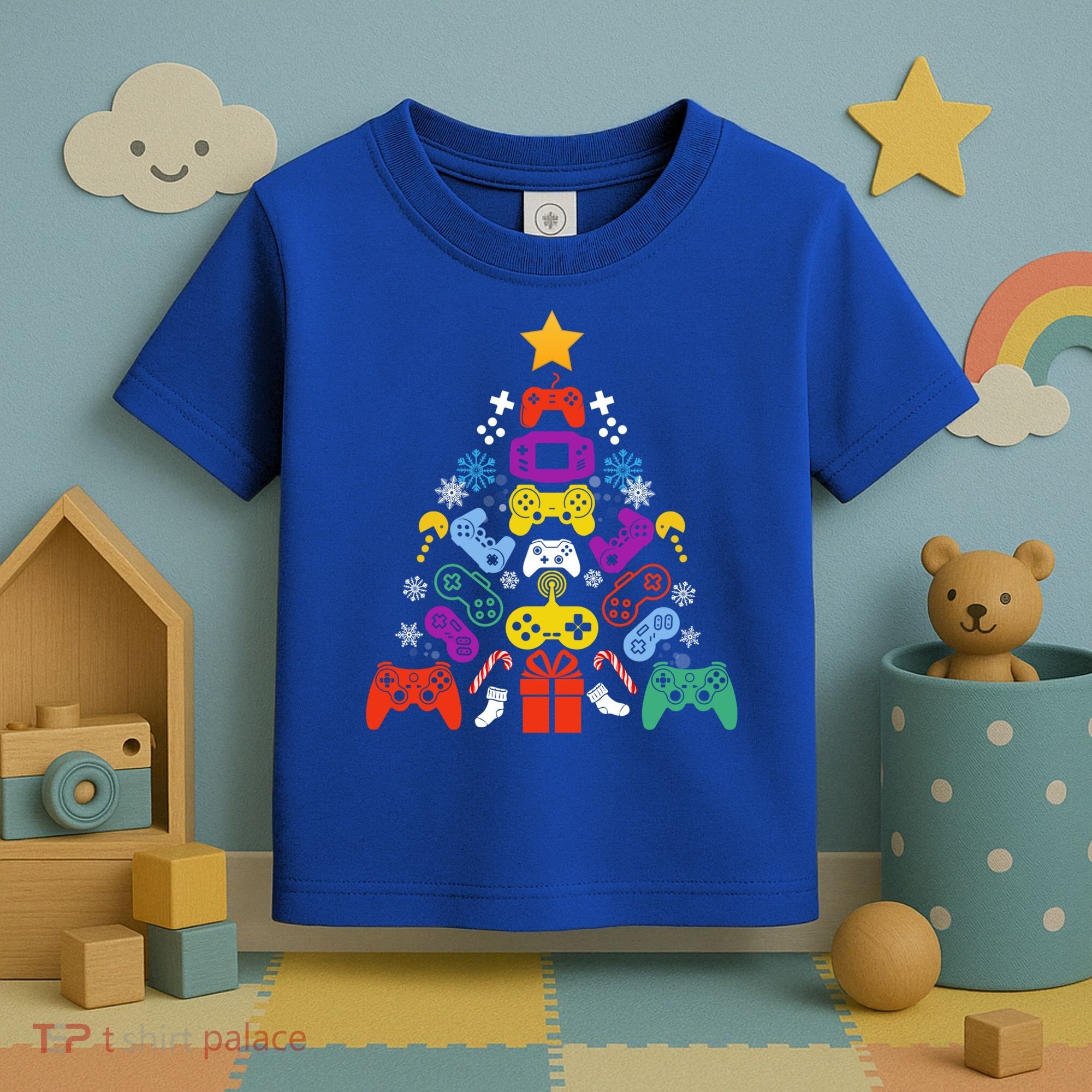 Funny Xmas Gamer Games Controllers Christmas Tree Boys Cool Gift Toddler T-Shirt