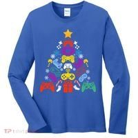 Funny Xmas Gamer Games Controllers Christmas Tree Boys Cool Gift Women's Long Sleeve Shirt thumb 0
