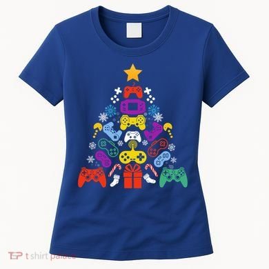 Funny Xmas Gamer Games Controllers Christmas Tree Boys Cool Gift Women's T-Shirt